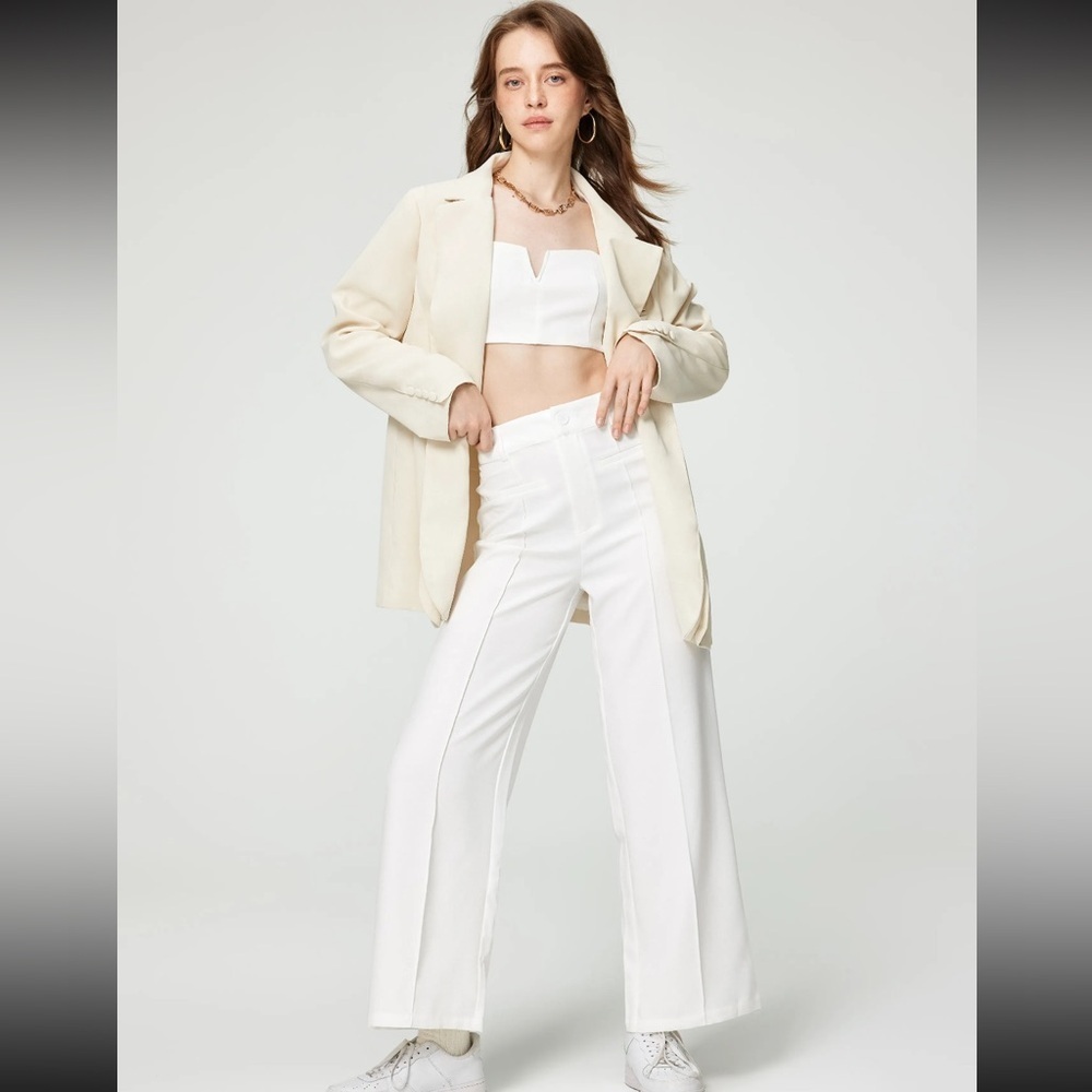Cider | women's xxs MID RISE STRAIGHT LEG TROUSERS  SOLID V-WIRE CROP TANK TOP